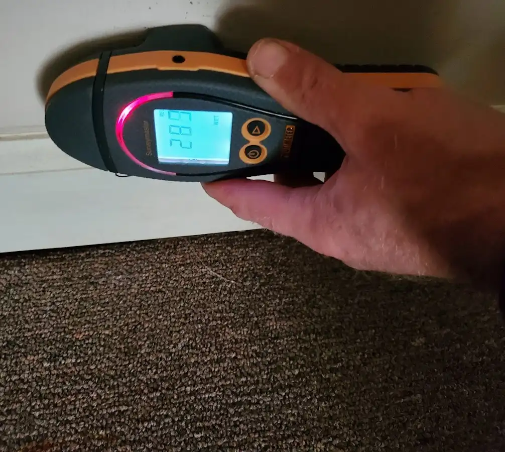 Moisture detection at baseboard during Sewage Cleanup & Sanitation in St. James
